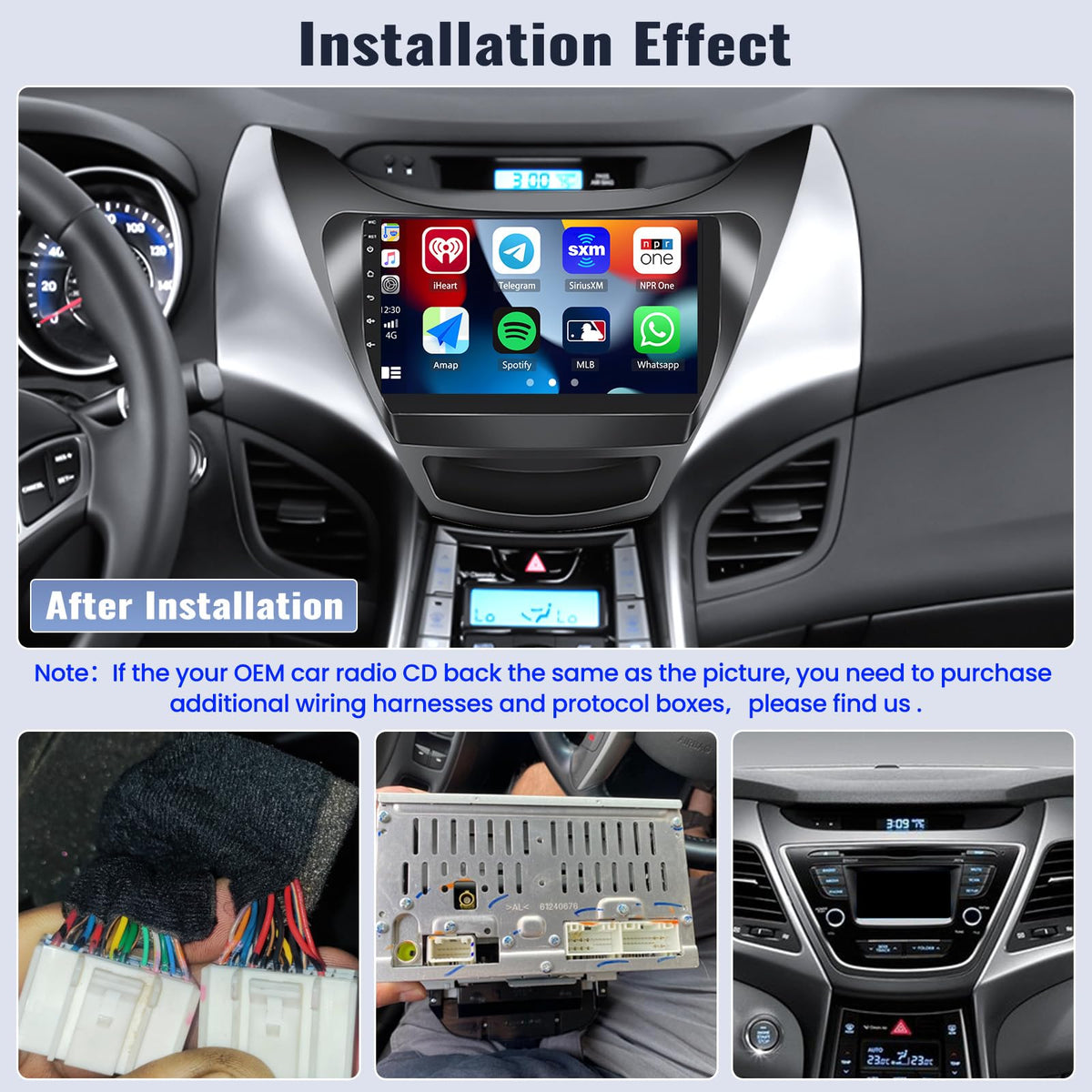SIXWIN Android 13 6G+128G Car Stereo for Hyundai Elantra 2011 2012 2013 9 Inch Touch Screen Car Radio with CarPlay Android Auto Bluetooth Weather Forecast 59UI GPS Navigation WiFi Network Radio 32EQ
