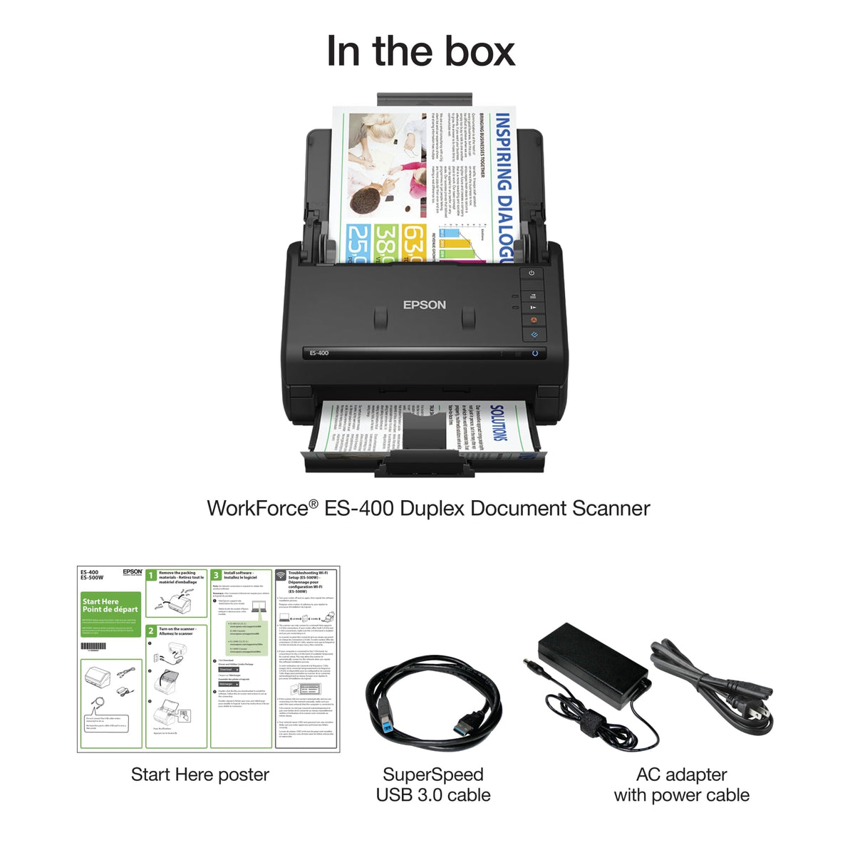 Epson Workforce ES-400 Color Duplex Document Scanner for PC and Mac, Auto Document Feeder (ADF)