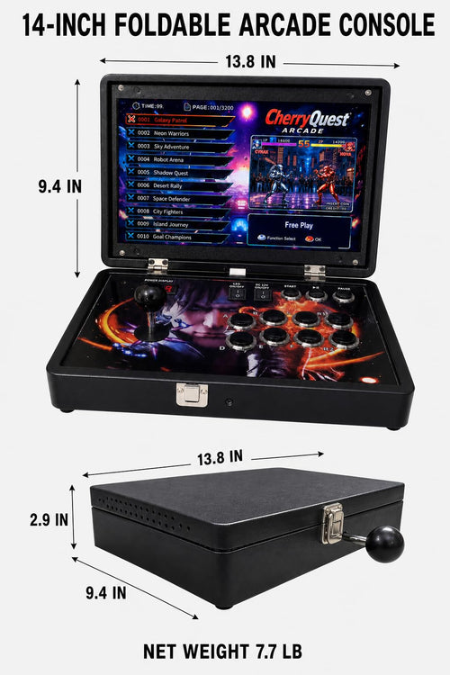 14-Inch HD Screen Foldable Portable Retro Arcade Console with 32,000 Games, TV Connection