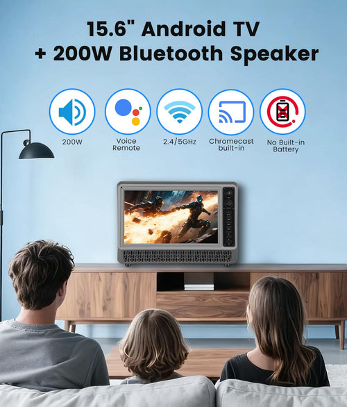 15.6” Small Smart TV Built-in Bluetooth Speaker System, 200W Peak Power, 1080P FHD Smart Television with Wi-Fi/HDMI/USB/AUX for Home Entertainment