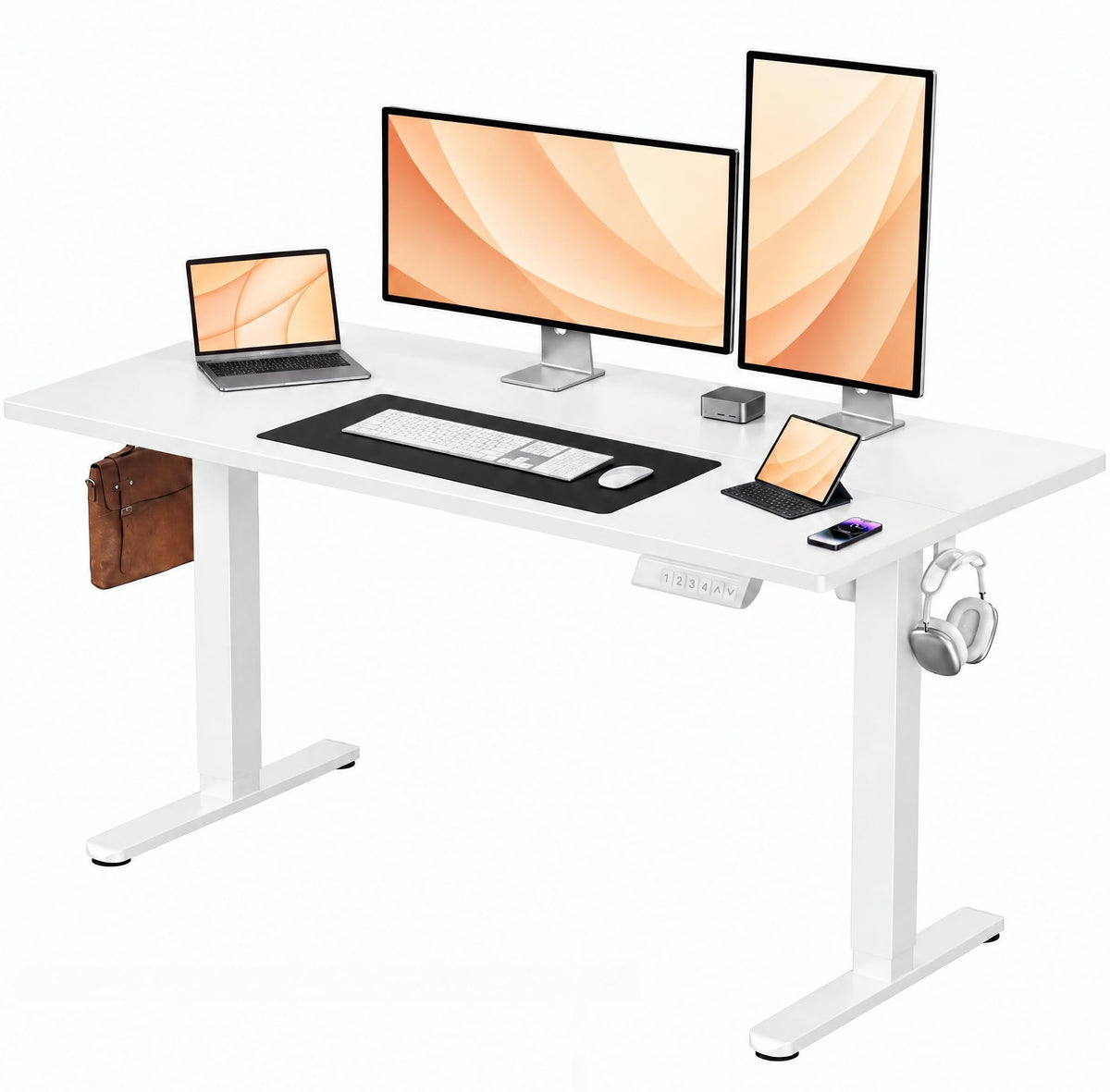 HUANUO 55x28 Inch Electric Standing Desk, Adjustable, Light Vintage Brown