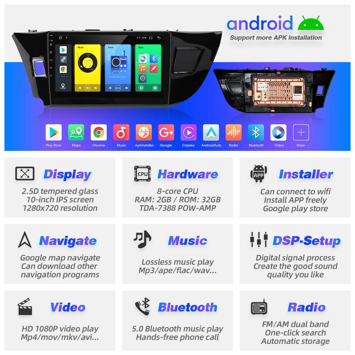 for Toyota Corolla 2014 2015 2016 Radio Stereo Wireless Carplay Auto