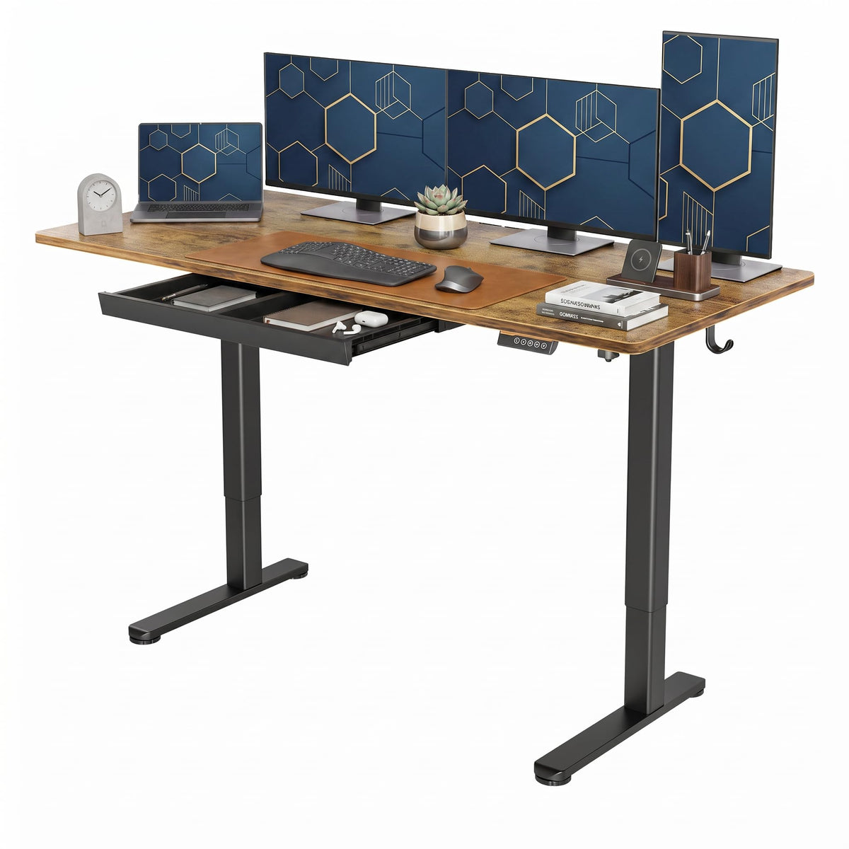 Claiks Electric Height Adjustable Standing Desk with Drawers, 63 x 24 Inch Sit Stand Desk for Home Office, Computer Desk Workstation,Black