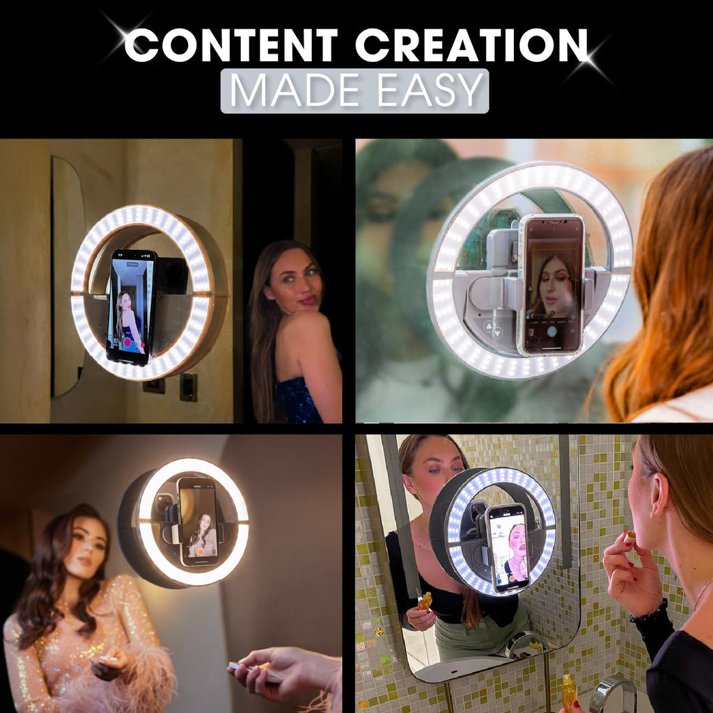 GLAMCOR Sunrise ECO Plus Pro Kit - Portable & Foldable LED Ring Light: Selfie Light & Content Creator Kit | HD Adjustable Color Temperature, Flicker-Free, with Phone Holder & Remote (Grey)