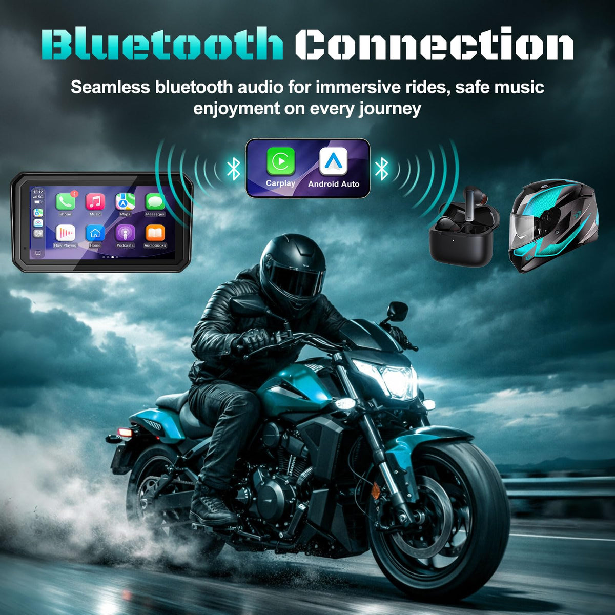 2026 LBW 6" Portable Motorcycle CarPlay GPS(Includes 128G SD), with Wireless Android Auto, Dual 2K Dash Cam/Recorder, Navigation, HD Waterproof Touchscreen, Quick-Release Magnetic Bracket, TPMS, BT