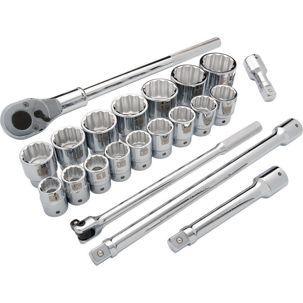 Dynamic Tools 3/4" Drive 21 Piece 12 Point, Standard Length, SAE Socket Set, 7/8" - 2"