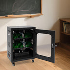 30 Slots Cell Phones Charging Station, Rechargeable Cellphone Locker Storage Charging Station, Mobile Charging Cart with Charging Ports, Wheels & Combination Lock (Black)