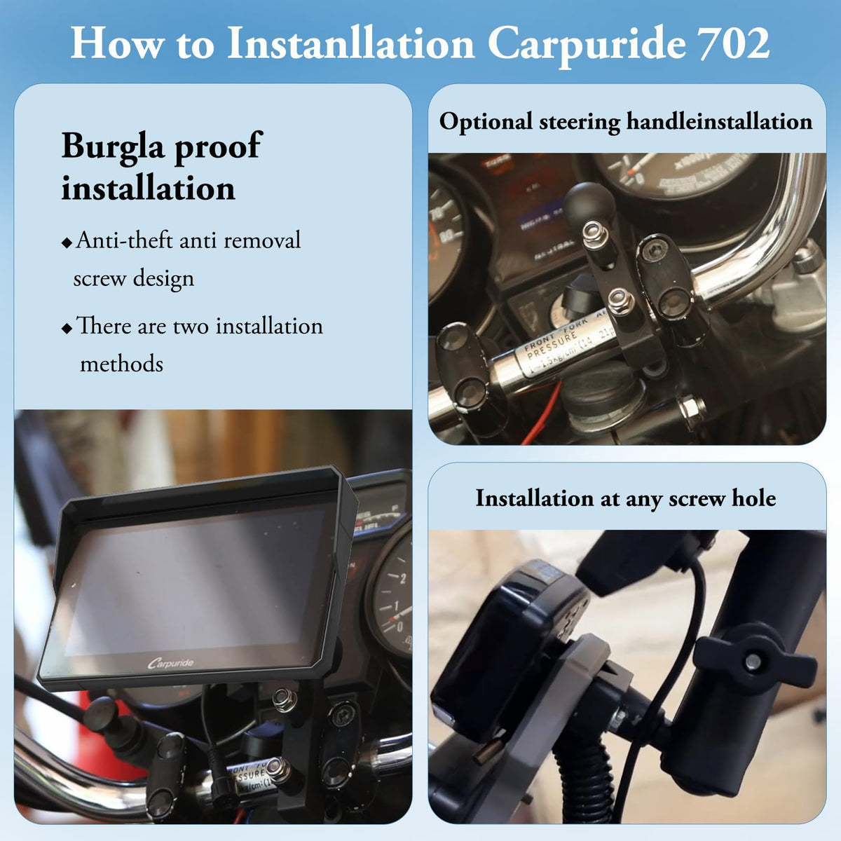 Carpuride W702 7" for Motorcycle Apple Carplay/Android Auto