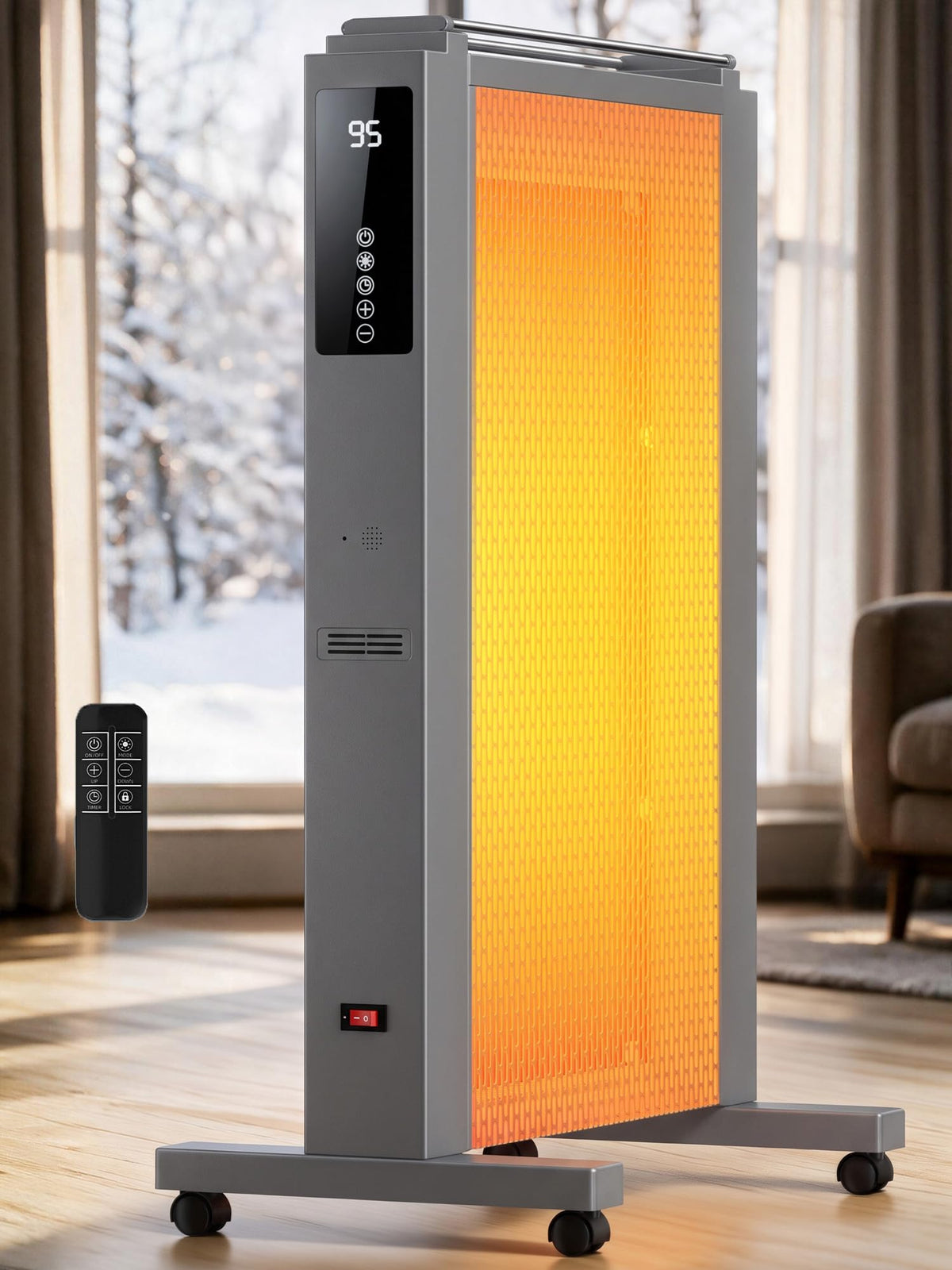Space Heater Large Room,Electric Mica Infrared Heaters for Indoor Use,Digital Thermostat,Energy Saving,Overheat & Tip-Over Protection,360°Whole Room Heater for Indoor,Bedroom,Office,Garage Gray