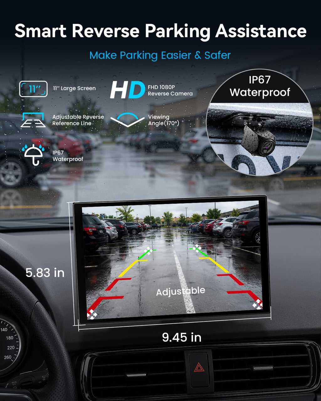 11'' Wireless CarPlay Screen with 4K Dash Cam, HD Touchscreen