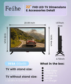 22 Inch TV,1080p LED Widescreen HDTV with Digital ATSC Tuners, Flat Screen TV with HDMI/VGA/RCA/USB for Kitchen, RV, Bedroom, Caravan(NO Smart TV)-New Model