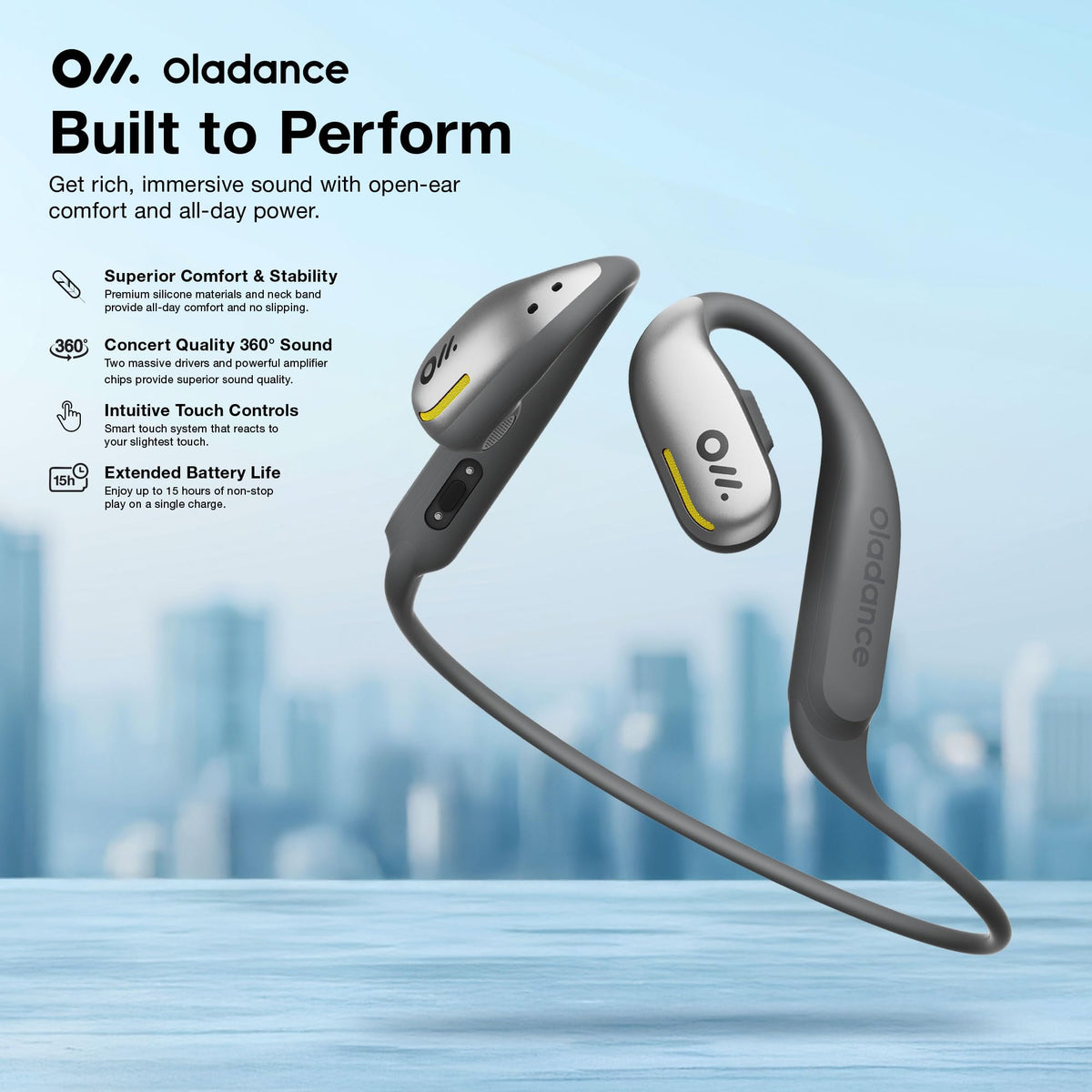 Oladance OWS Sports True Wireless Open-Ear Headphones, IPX8, 15H Playtime