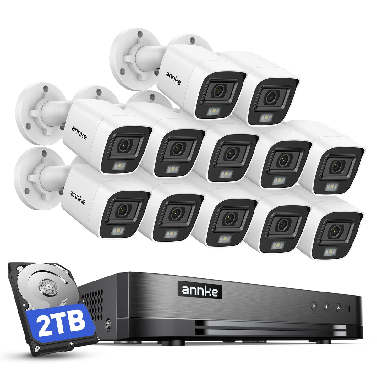 ANNKE 16 Channel Security Camera System, 12Pcs 2MP Outdoor Cameras, 2TB HDD