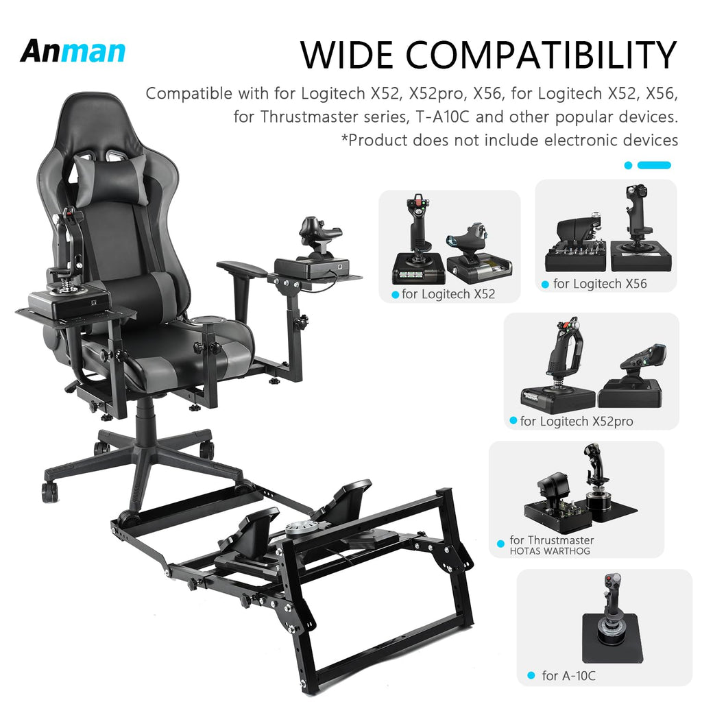 Anman X56 Flight Simulator Cockpit with Pedal Support, Joystick and Hotas Chair Mount Fit for Thrustmaster A10C Hotas Warthog, for Logitech X52, Multifunctional Game Chair (Electronics Not Included)