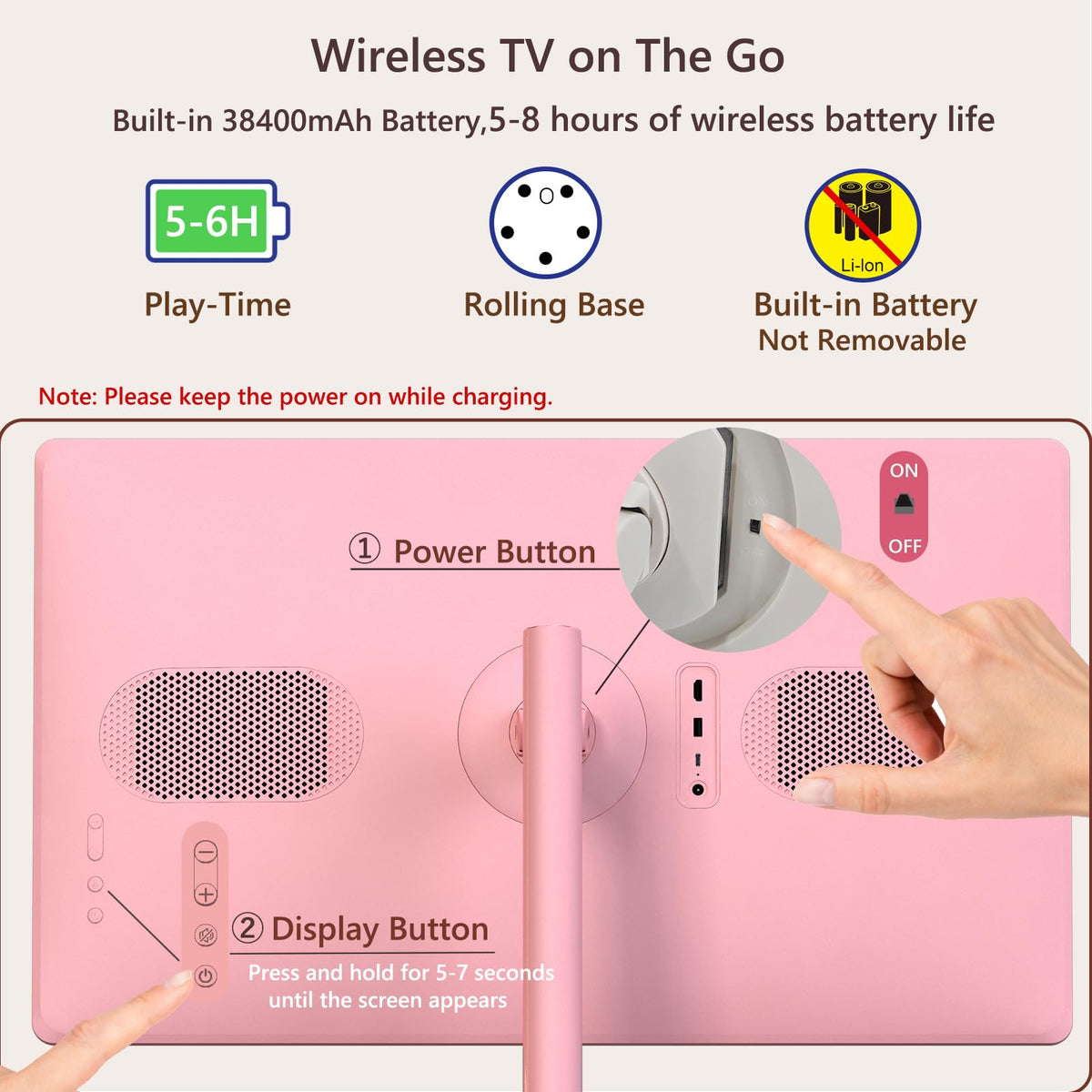 OFD 32" Portable TV on Wheels FHD 1080P Mobile TV Touchscreen,Android 15 OS