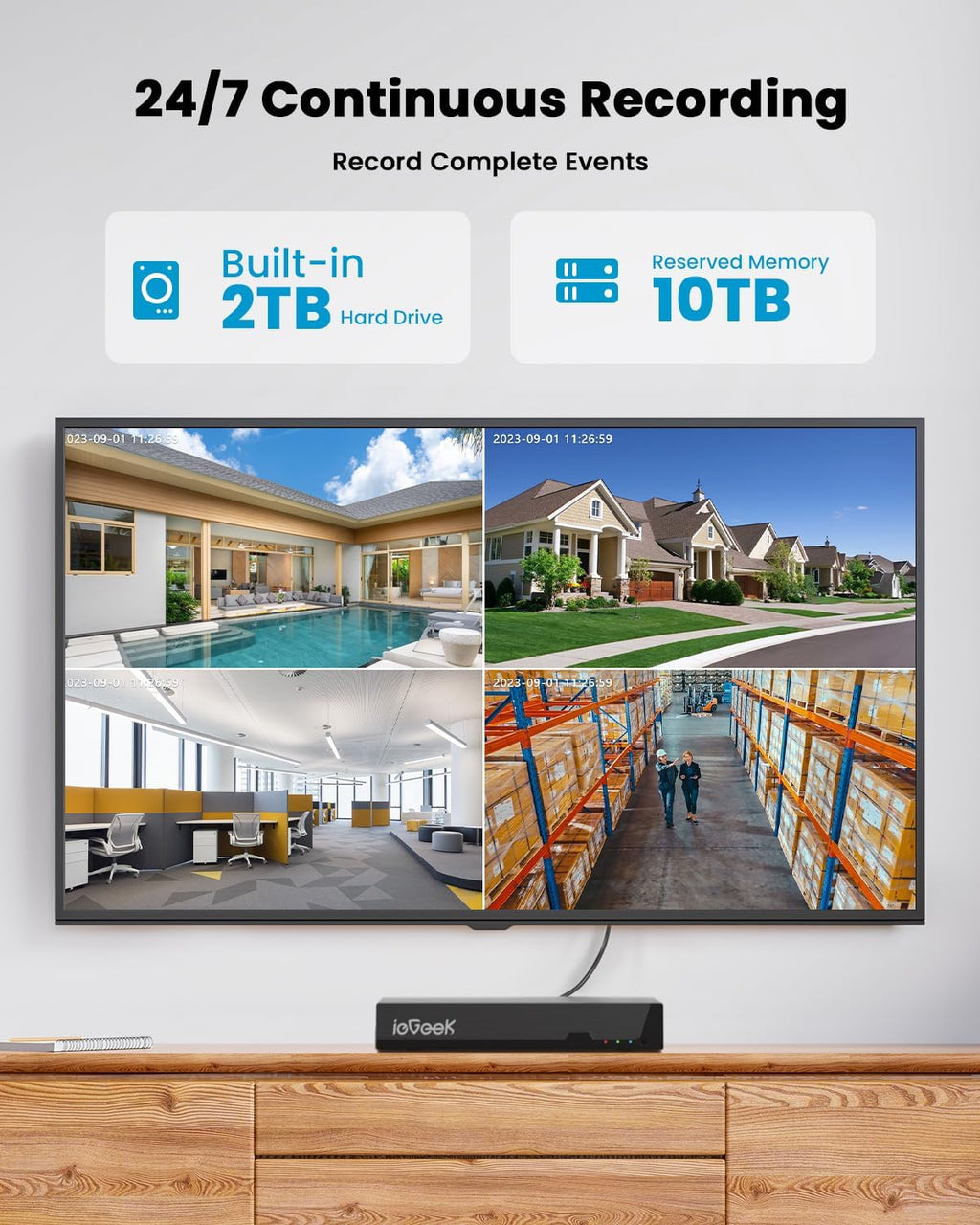 ieGeek 4K PoE Security Camera System with 8CH 2TB HDD for 24/7 Recording