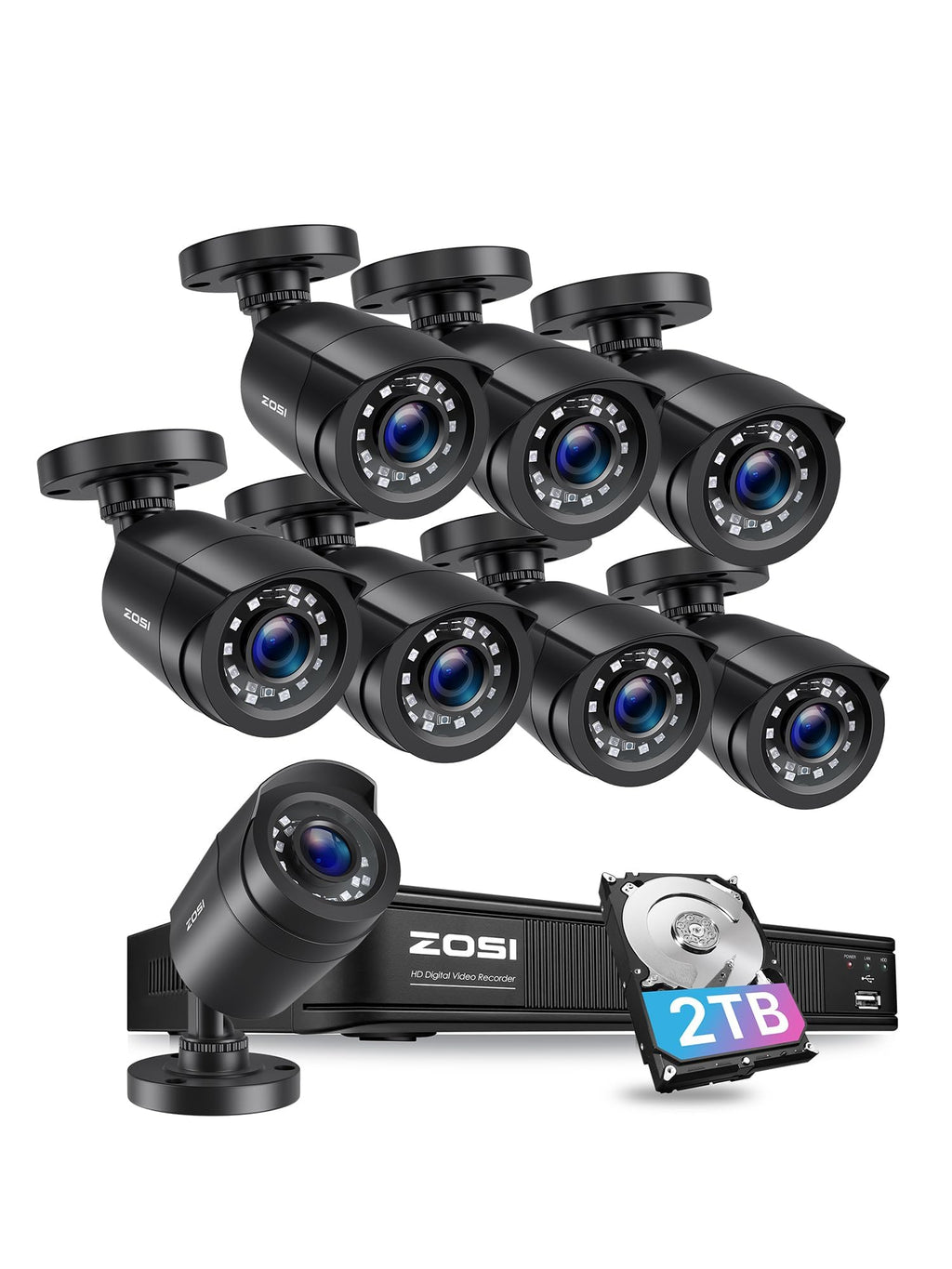 ZOSI 3K 5MP Lite Home Security Camera System with AI Human Vehicle Detection, H.265+ 8 Channel Surveillance DVR and 4 x 1080p Weatherproof CCTV Bullet Camera Outdoor Indoor, 80ft Night Vision, 1TB HDD