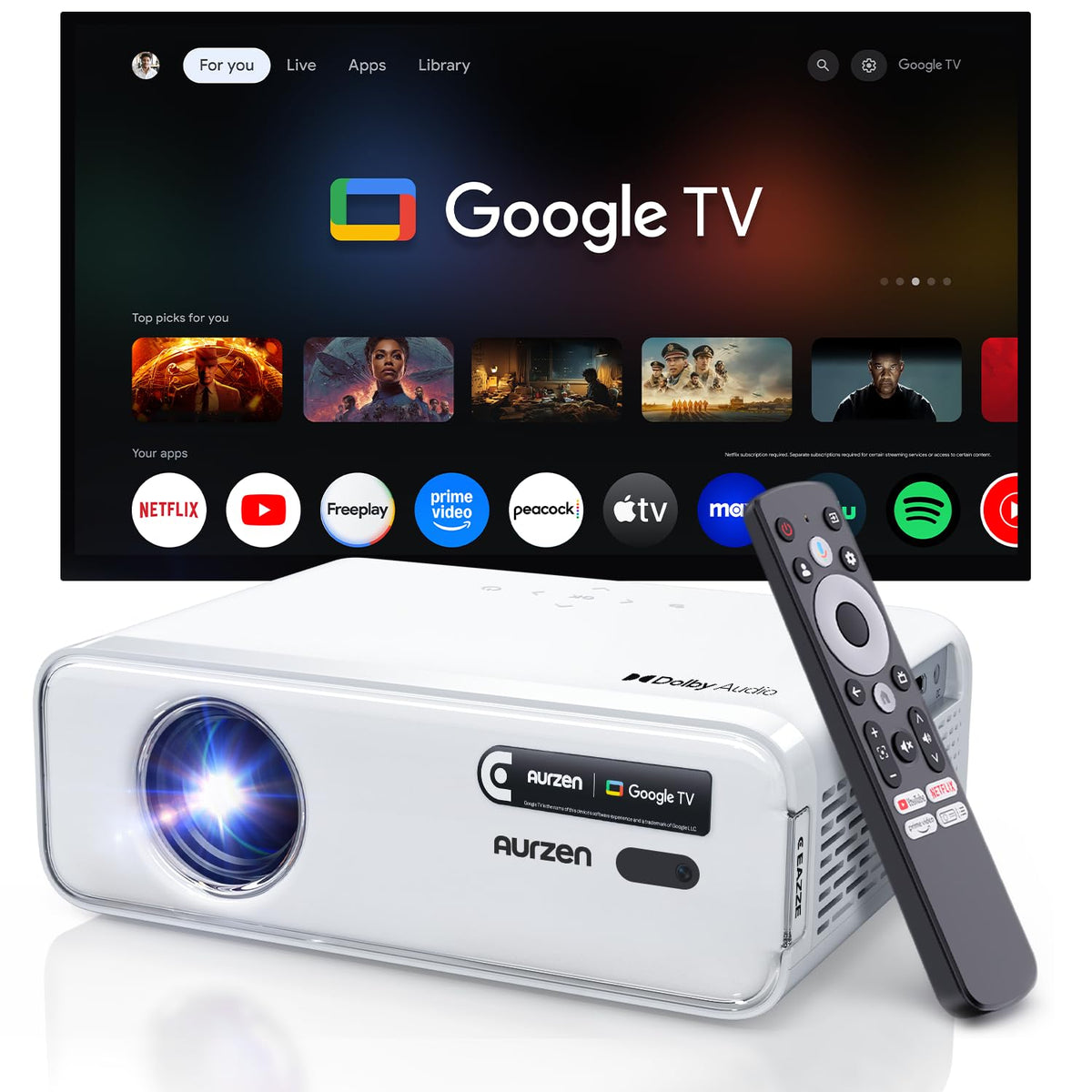 Aurzen EAZZE D1G 4K Supported Google TV Smart Projector w/ WiFi & Bluetooth