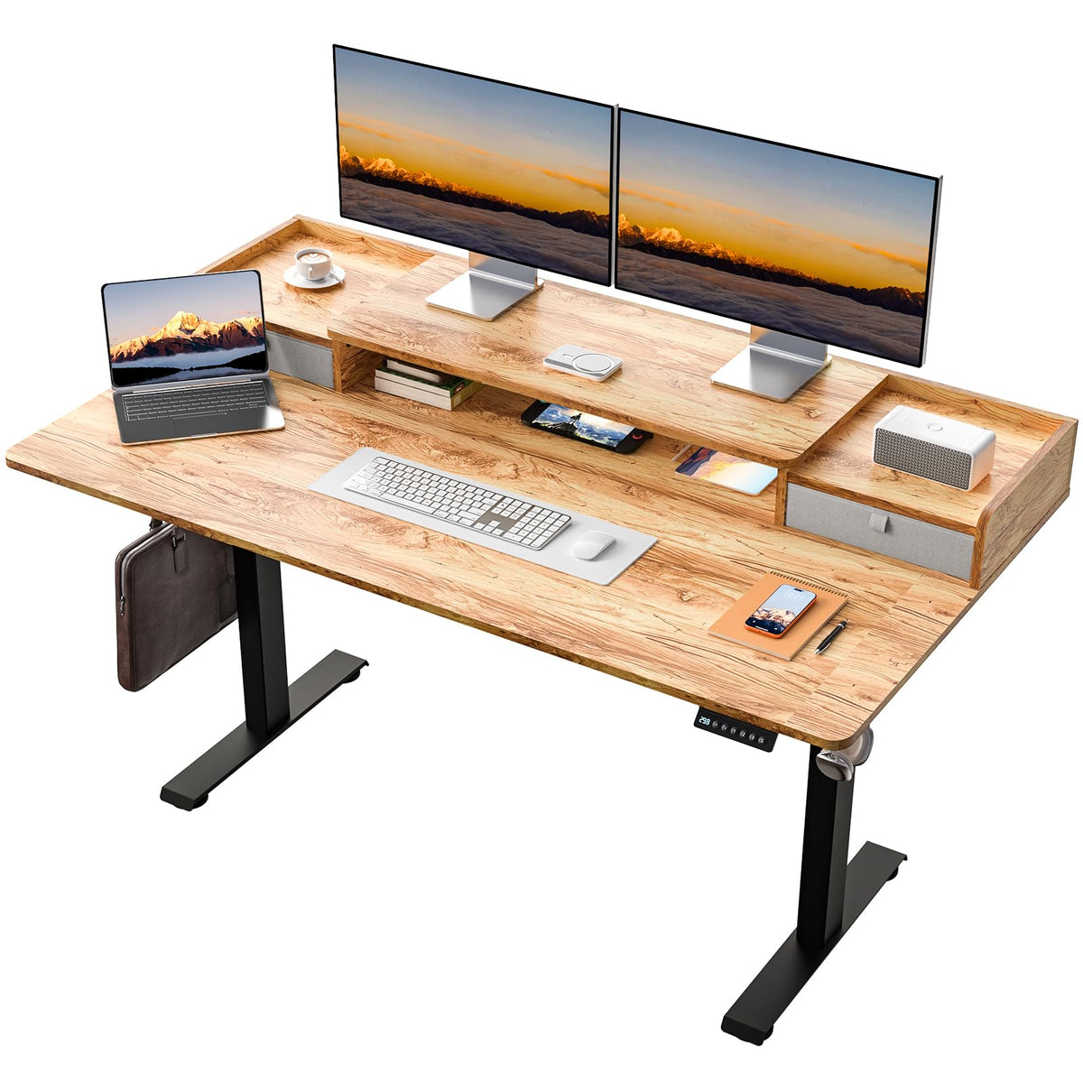 63 x 30 Inch Electric Standing Desk with 2 Drawers, Adjustable Height Widened Stand Up Desk with Storage, Sit to Stand Ergonomic Workstation for Home Office, Rustic Brown