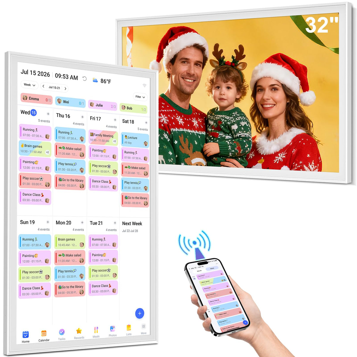 15.6 Inch Digital Calendar Wall Touch Screen Chore Chart, 32GB Electronic Calendar + Smart Family Planner, Wall and Desk Mountable, Gifts for Women Men, Gifts for Mom Dad