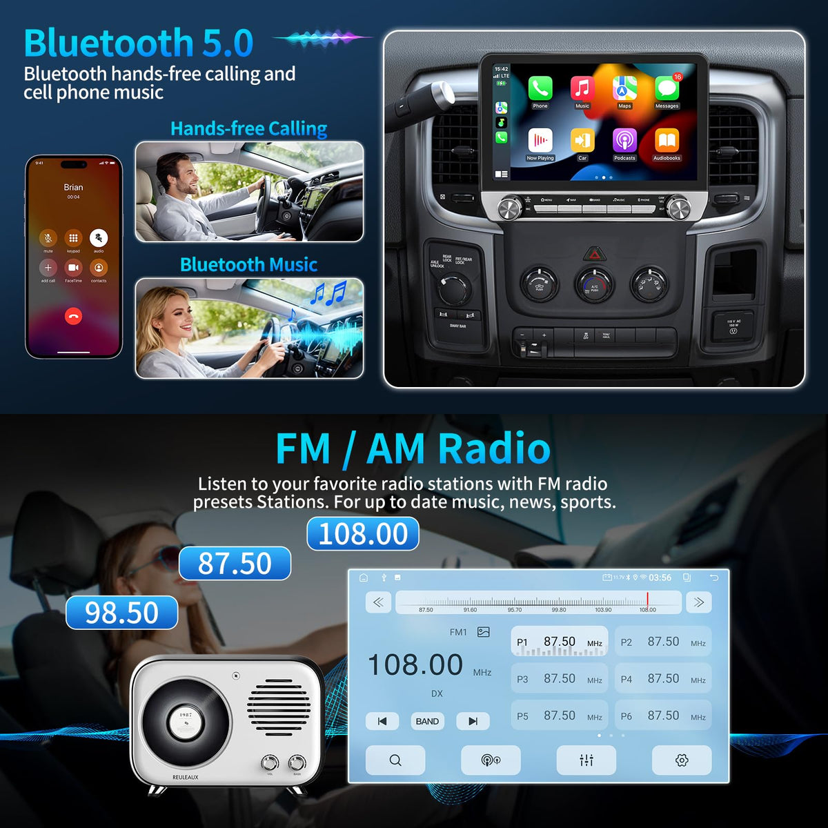 Car Radio for Dodge Ram 1500 2500 3500 2013-2018 Only for Manual AC 10inch
