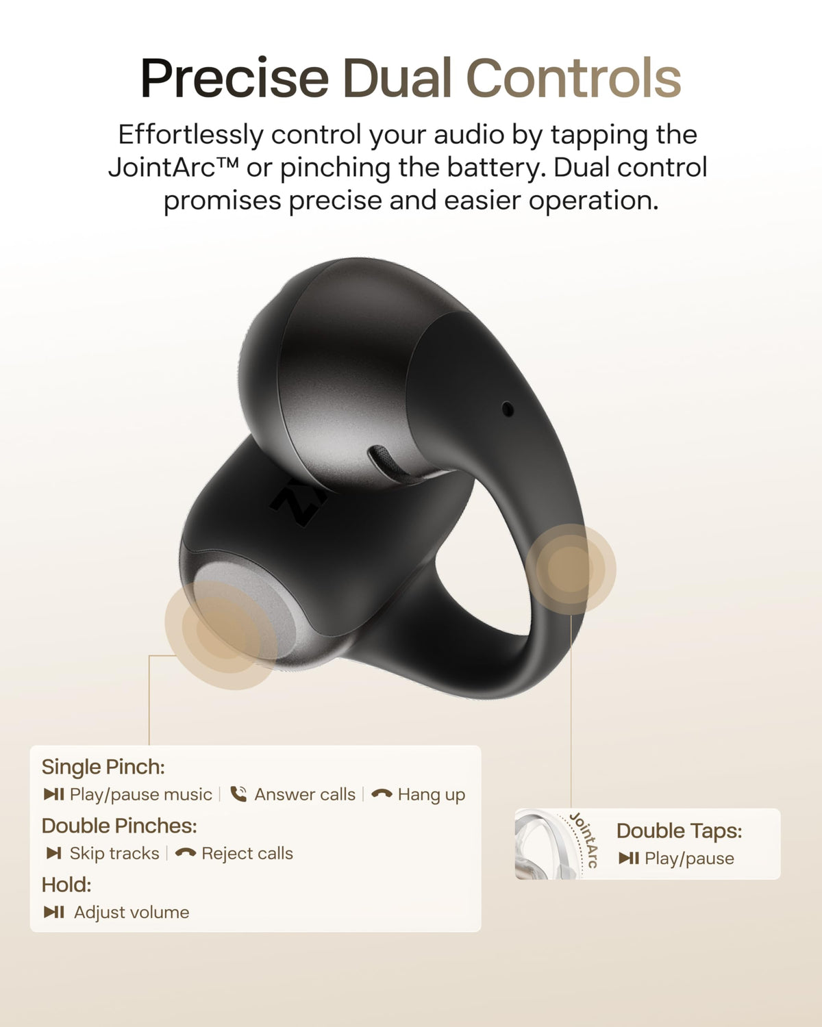 SHOKZ OpenDots 2 Open-Ear Clip-On Earbuds, Black, Dolby Audio, 3 Mics