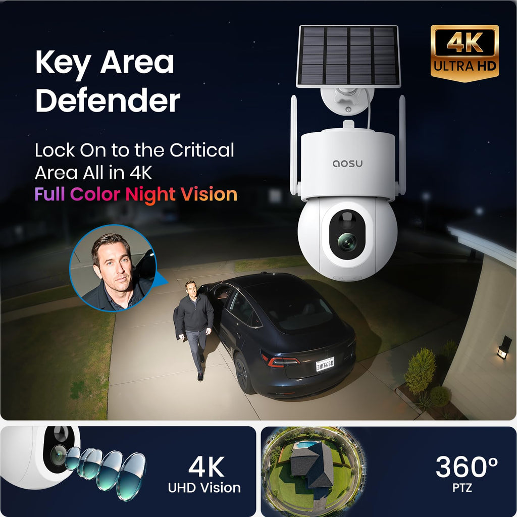 aosu D1 Max, 4K 8MP Solar Security Camera Wireless Outdoor, 2-Pack