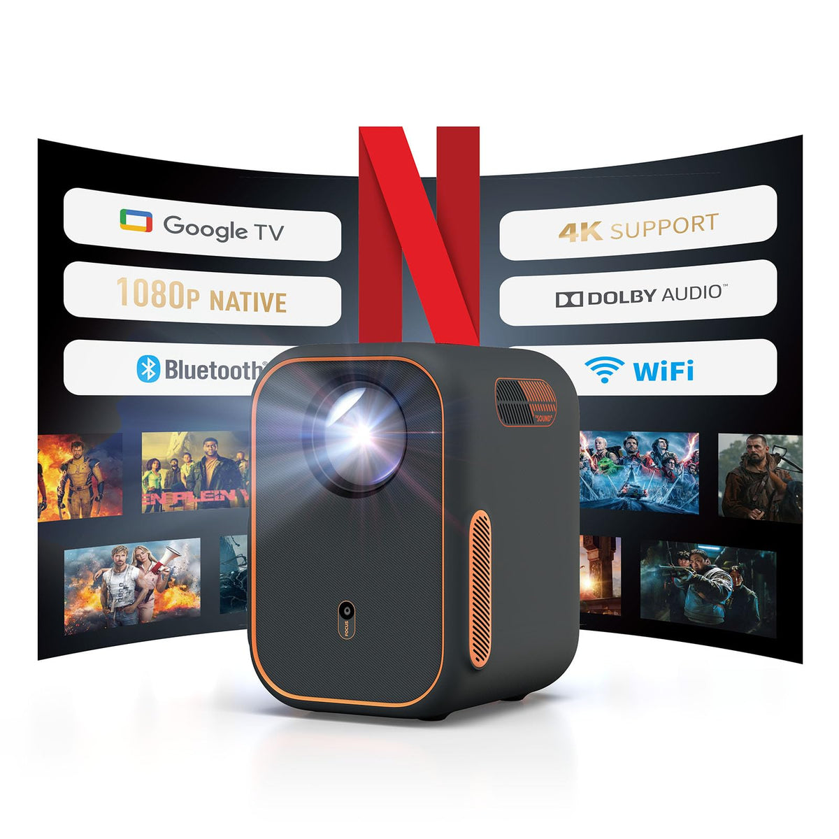 Google TV Smart Projector, Licensed Netflix, Native 1080P FHD