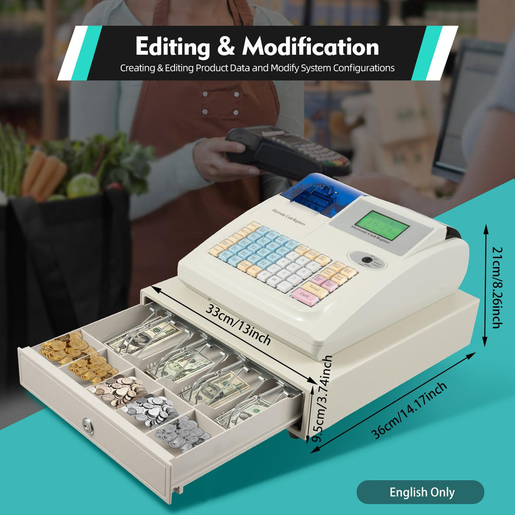 Electronic Cash Register, 48 Keys 8 Digital LED Cash Register