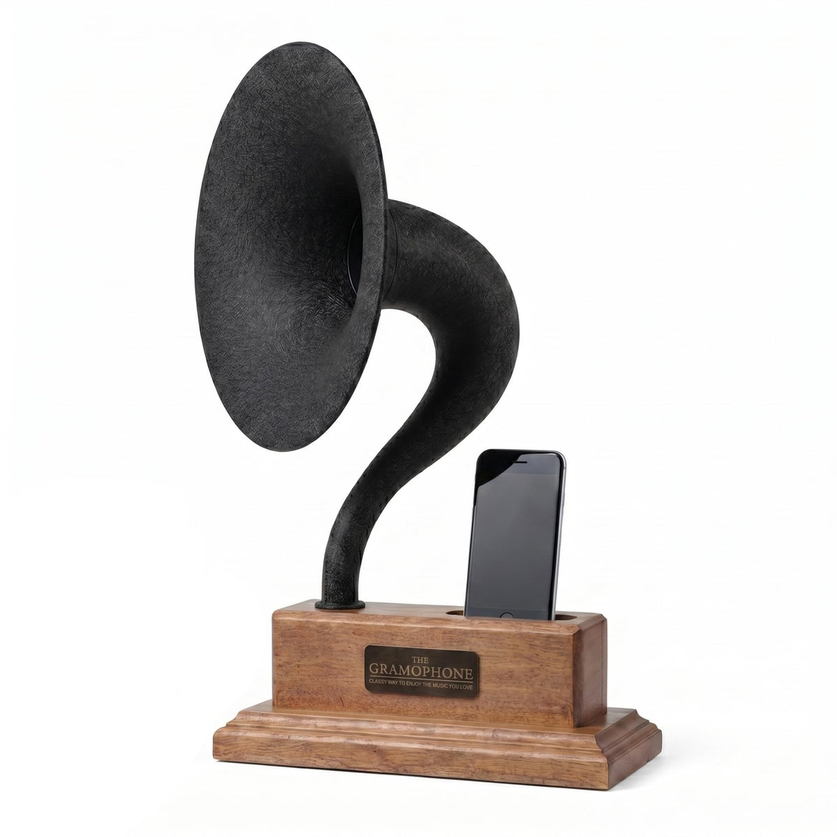 Gramophone Phone Speaker | Vintage Acoustic Amplifier & Dock for iPhone and Android | Passive, Non-Electric Sound for Home & Office Decor | Unique Personalized Gift 15" Royal Oak & Brushed Black