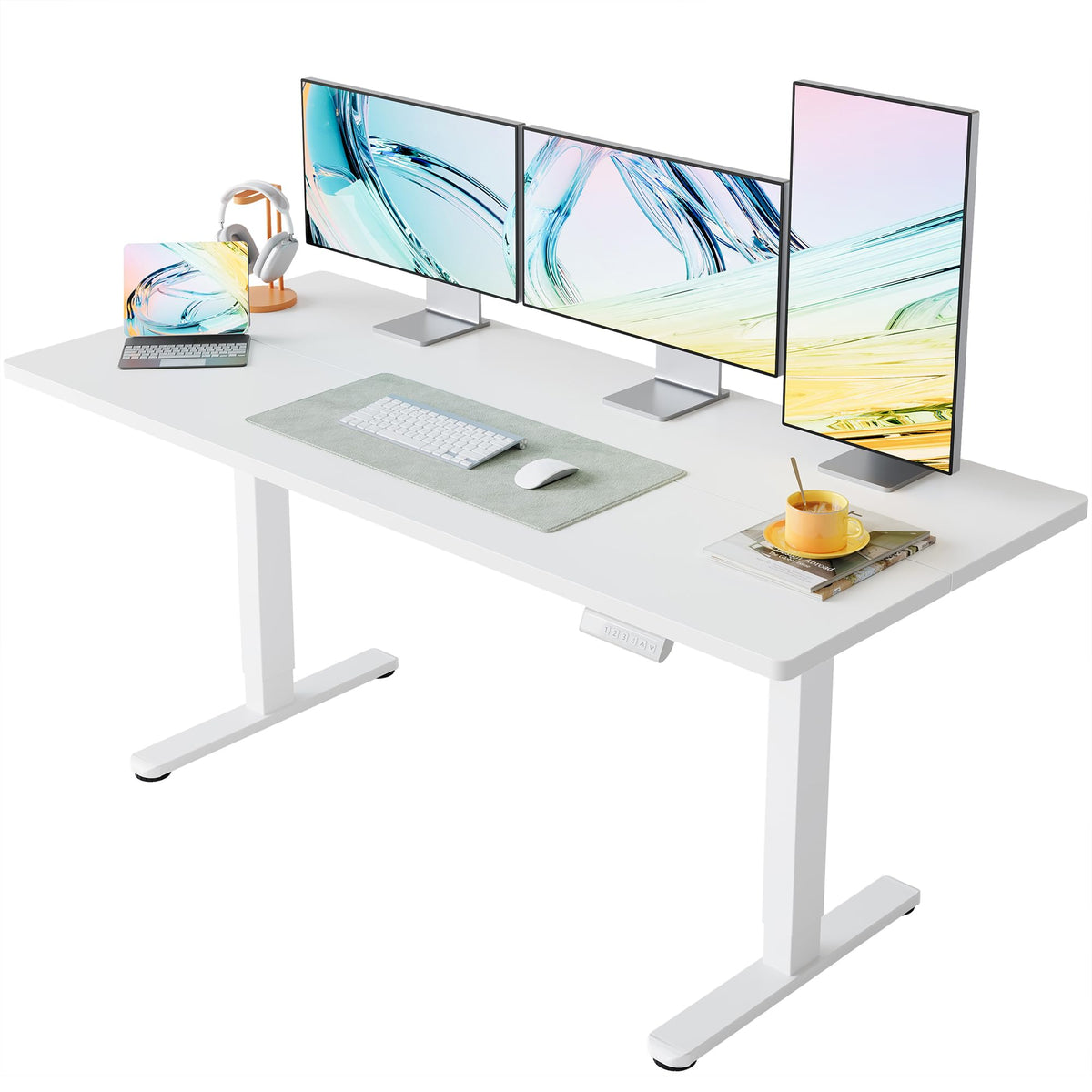 HUANUO 55x28 Inch Electric Standing Desk, Adjustable, Light Vintage Brown