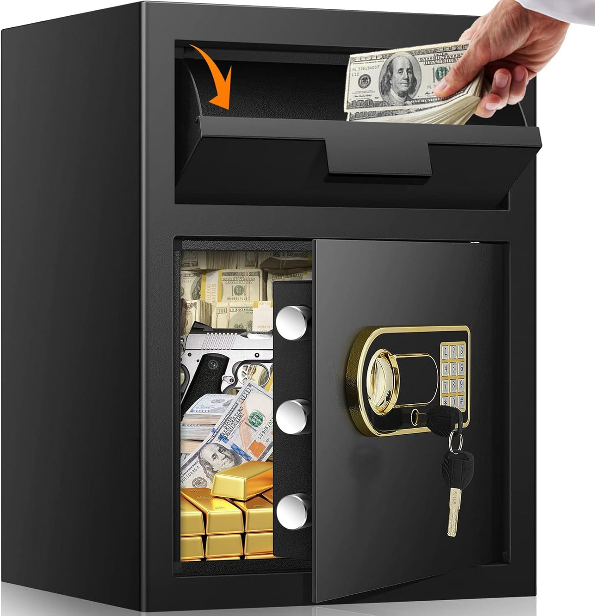 2.3 Cubic Depository Safe with Drop Slot, Electronic Anti-Theft Drop Safe for Business with Programmable Numeric Keypad Lock and Spare Keys, Cash Drop Safe Box for Office Home Retail Store