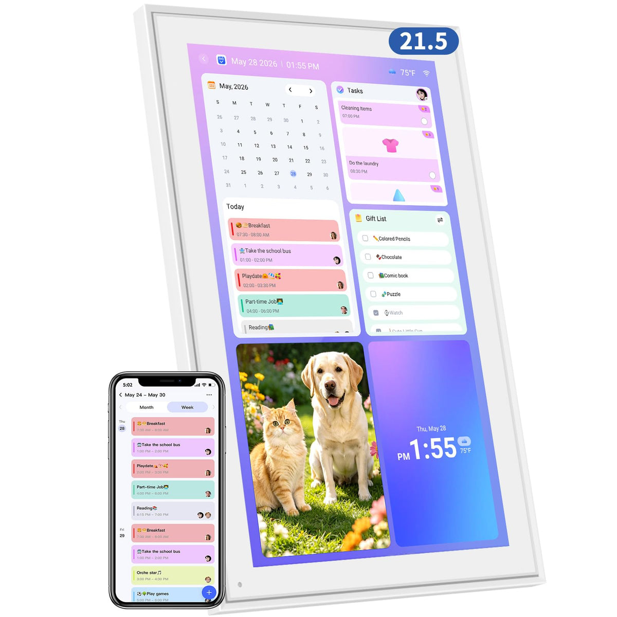 21.5" Digital Wall Calendar with Chore Chart & Planner