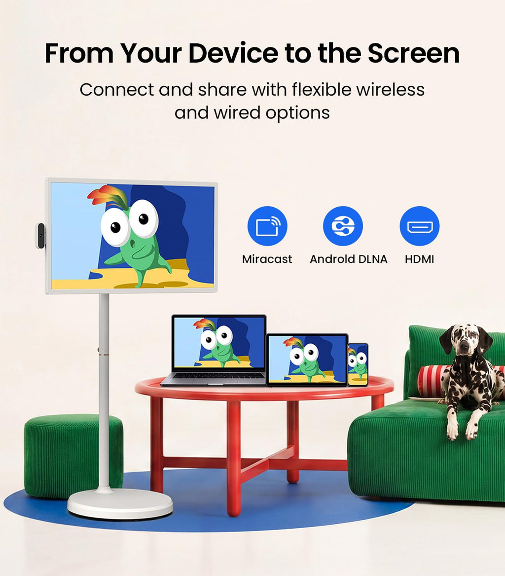 ApoloSign 32 Inch FHD Smart Portable TV on Wheels, Android 16 EDLA Certified, 128GB Storage, Built-in 15000mAh Battery, Voice Remote, Touch Screen TV with Rolling Stand for Home, Office - Gen2