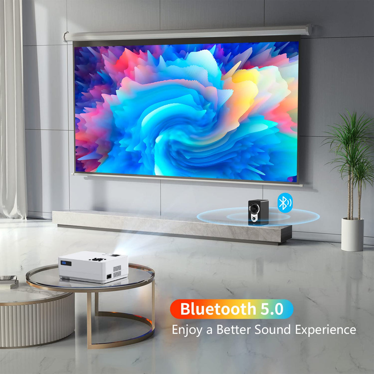5G WiFi Bluetooth Native 1080 Projector, Full HD Movie Projector, 300" Display Support 4k Home Theater, Compatible with iOS/Android/XBox/PS4/TV Stick/HDMI/USB (White)