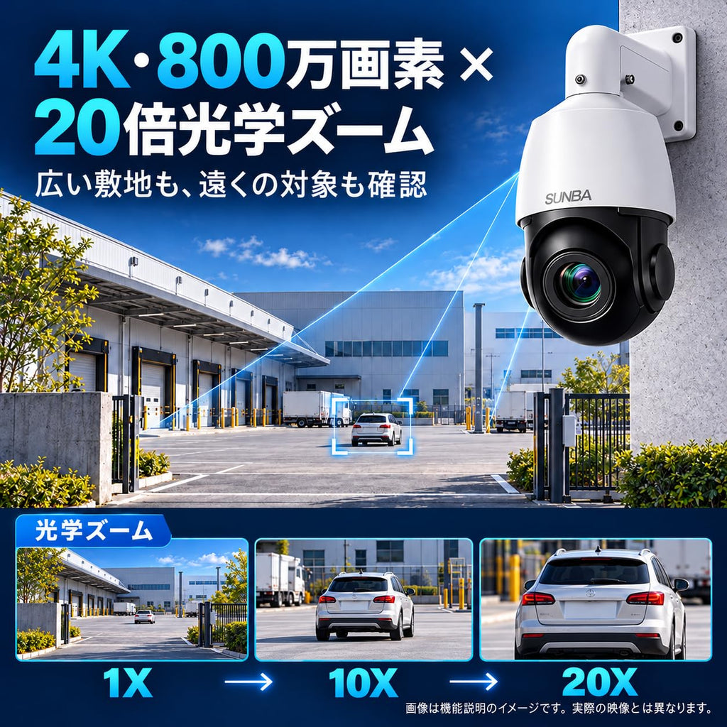 SUNBA 4K PTZ Security Camera Outdoor, 20X Optical Zoom PoE IP Camera with AI Human Tracking, Auto Tracking, Two-Way Audio, 360° Pan 90° Tilt, Dual Power PoE/DC, Smart Night Vision, ONVIF-Compatible