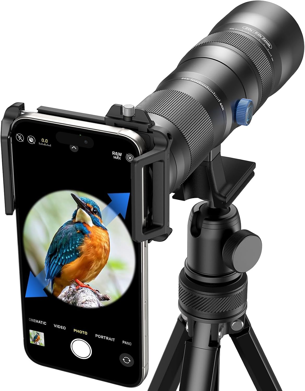 20-60X Zoom Telephoto Lens, Evil Eye High Power HD Telephoto Phone Lens with Tripod and Universal Phone Clip for iPhone 16/15/14/13 Series, Samsung, Android Phone and Most Smartphone