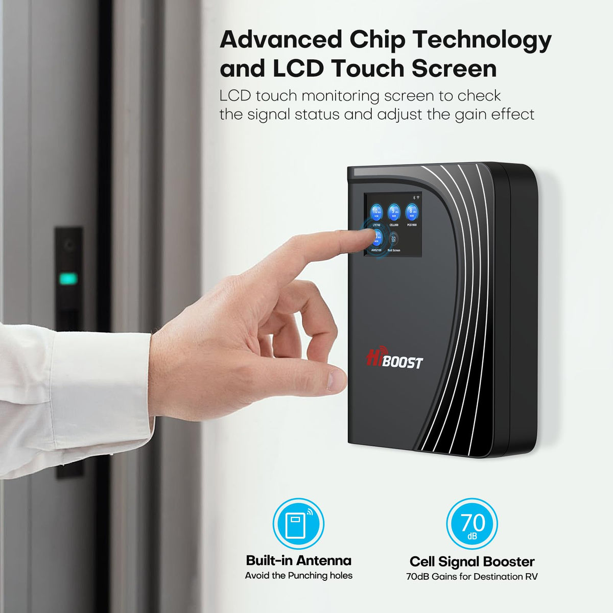 Cell Phone Booster for Home Office, Cover to 9,000 Sq Ft Signal Booster 4G LTE Compatible 5G with LCD Touch Screen 70dB Gain for All U.S. Carriers Verizon, AT&T, T-Mobile, App Support, FCC Approved