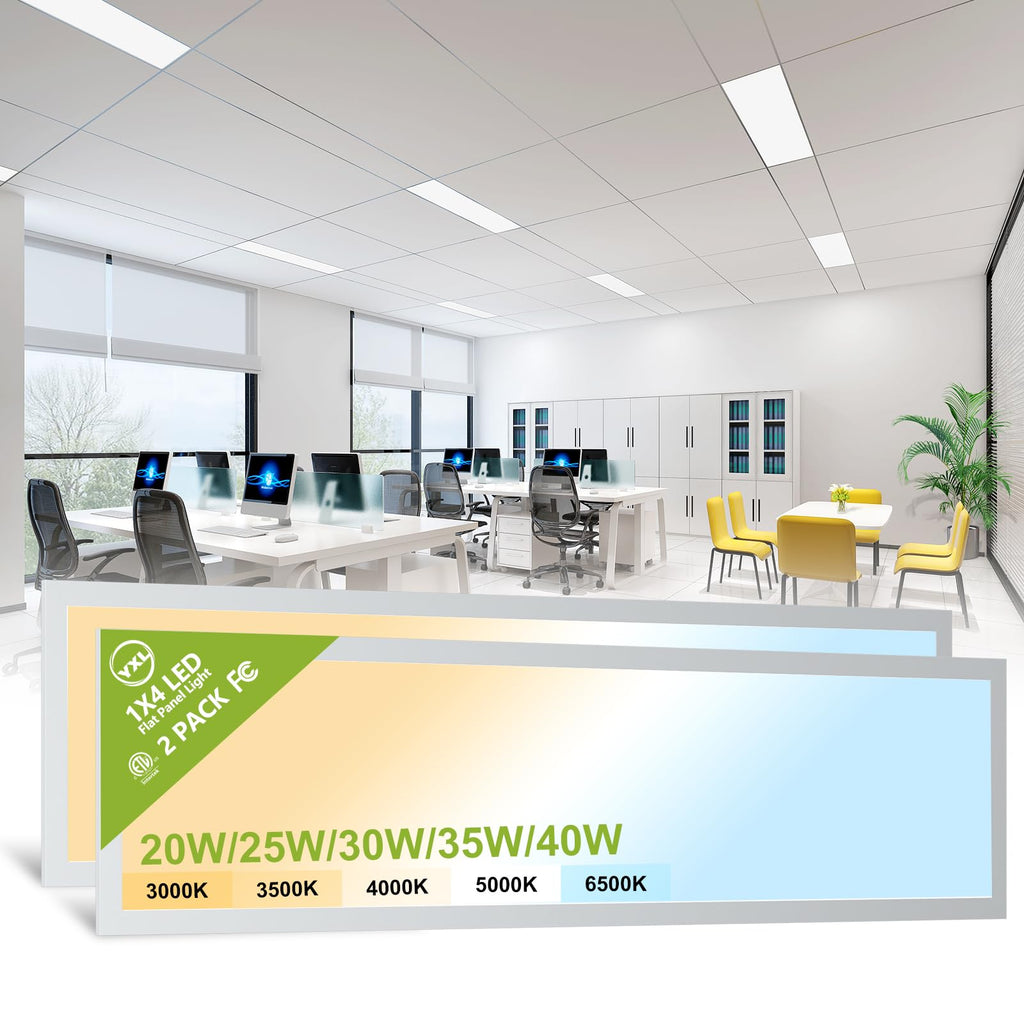 YXL 6 Pack 1x4 LED Flat Panel Light Office Light, 5200LM, 5CCT LED Drop Ceiling Light Fixture, 40W/35W/30W/25W/20W Selectable,6500K/5000K/4000K/3500K/3000K,Dimmable 0-10V,ETL