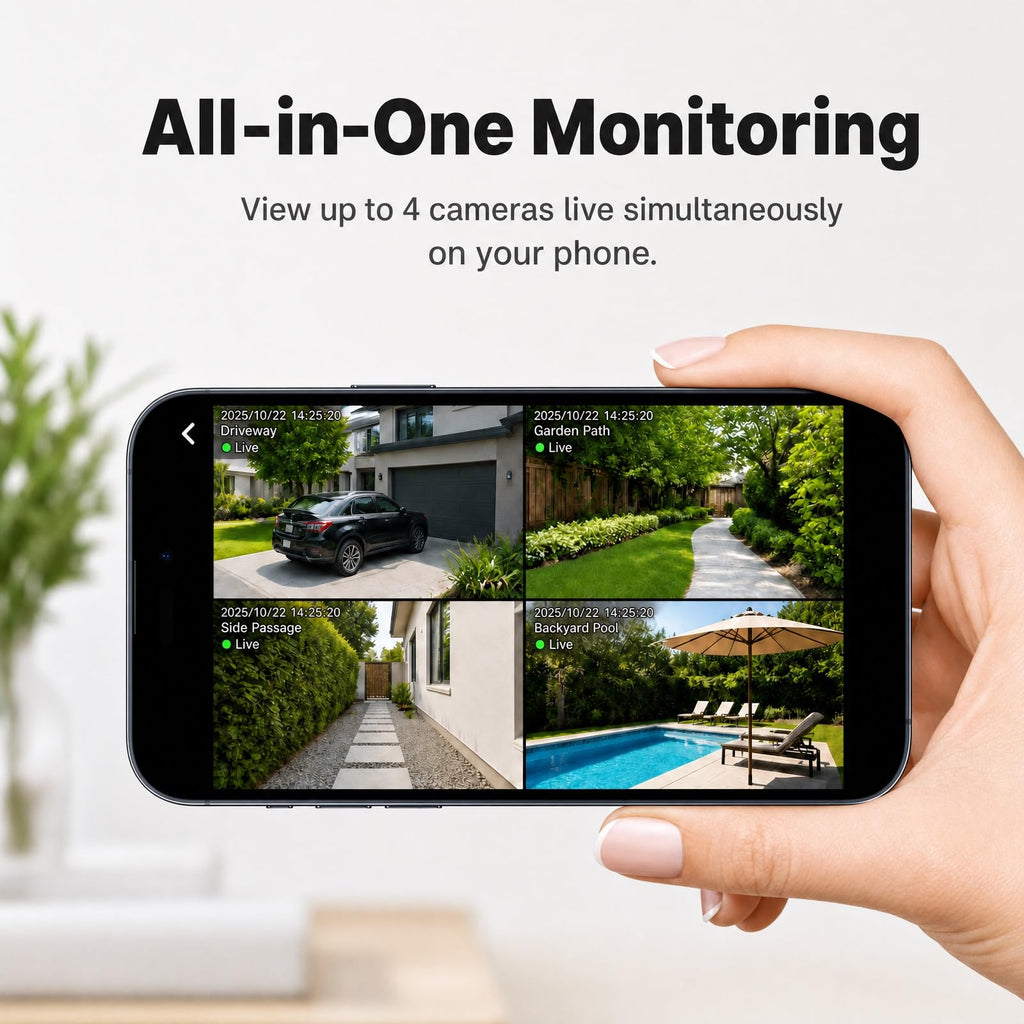 SEHMUA Security Cameras Wireless Outdoor Kit, No Monthly Fee, Local Storage