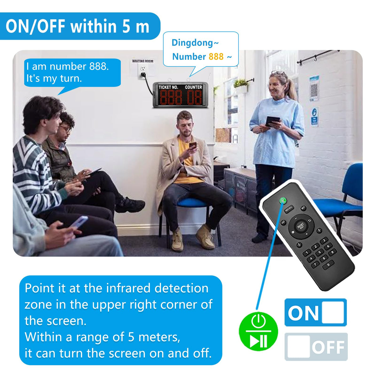 Multi-Window Take a Number System Wireless Queue Management System with LED Digital Display & Voice Broadcast 15 Counter Call Buttons for Bank Clinic Hospital Waiting Room