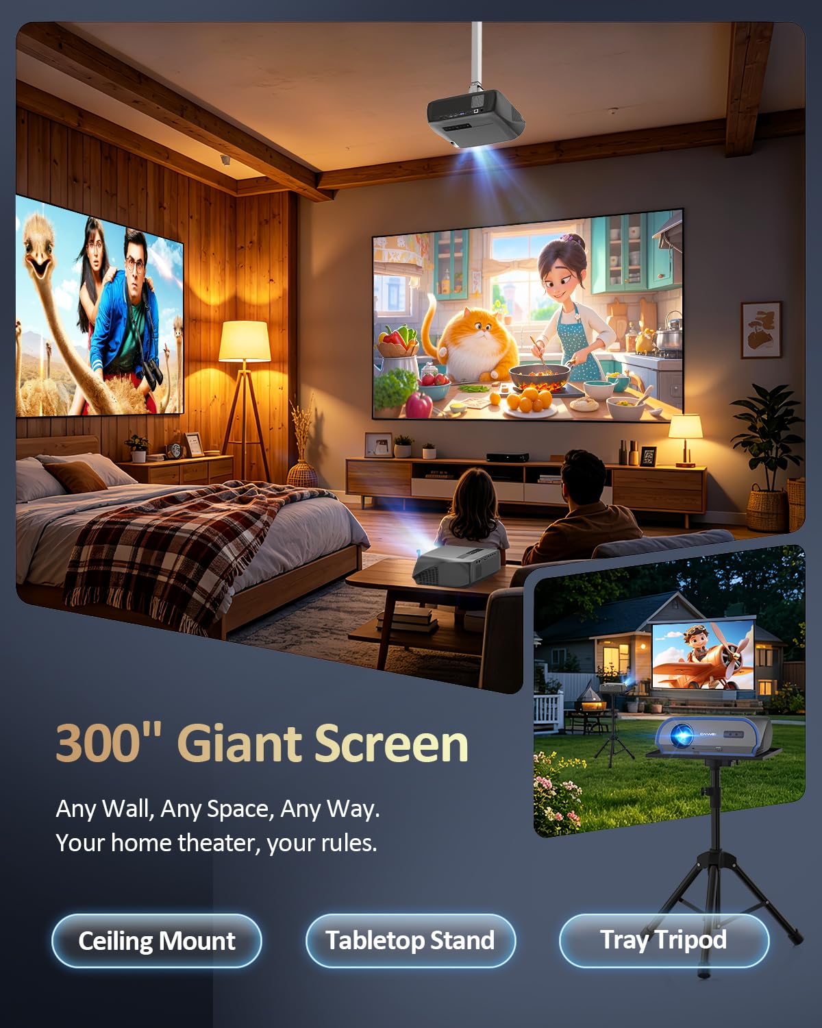 Smart Projector True 1800ANSI Indoor Daylight, 4K HDR Support Home Theater
