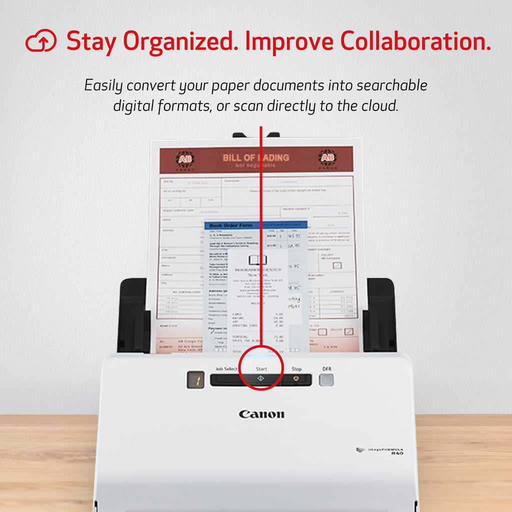 Canon imageFORMULA R40 - Office Document Scanner, Windows and Mac, Duplex Scanning, Easy Setup, Scans a Wide Variety of Documents, Scans to Cloud