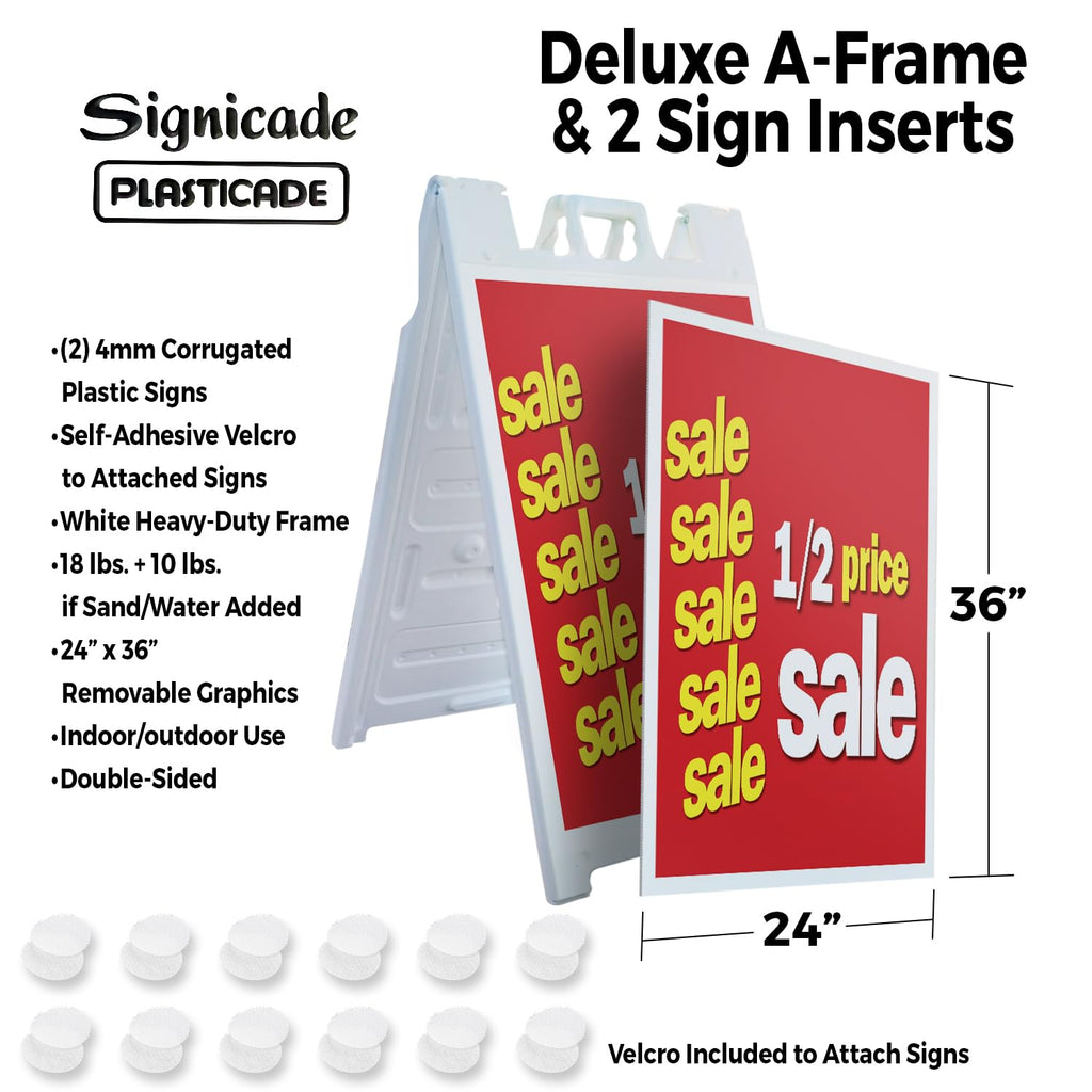 A-Frame Sidewalk Cell Phones & Accessories 24" x 36" Double Sided A-Frame Sidewalk Sign, Includes 2 Plastic Inserts | Foldable Portable White Signicade Sandwich Board Signs