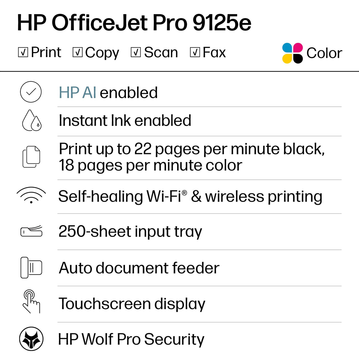 HP OfficeJet Pro 9125e Color Inkjet Printer | Wireless | All-in-One