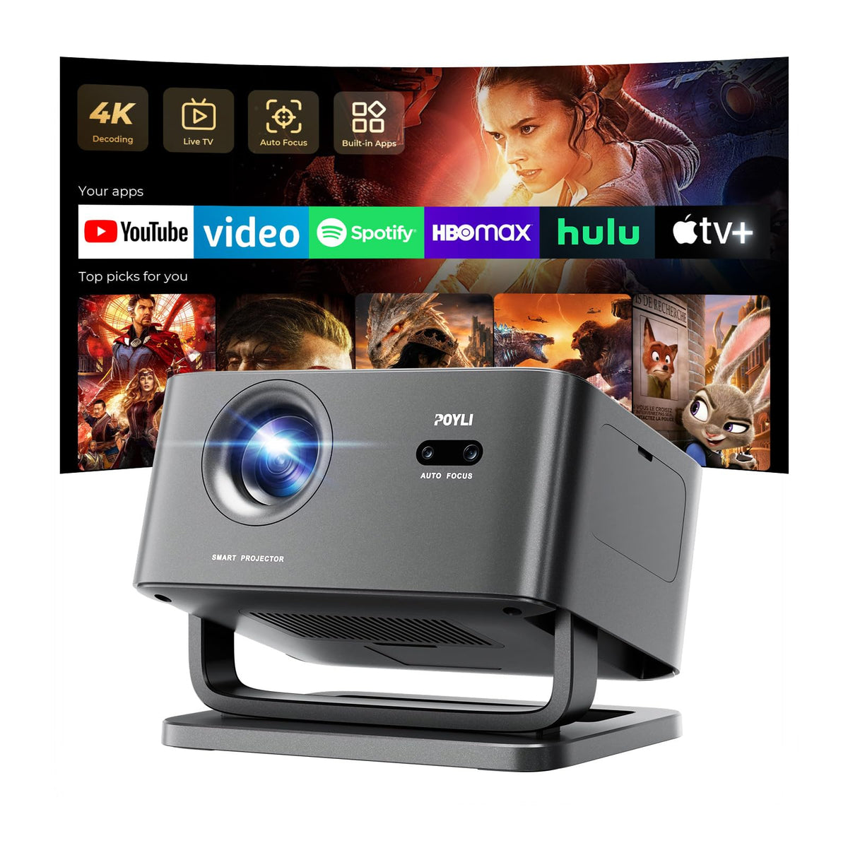 Portable Smart Projector 4K Support【Compatible with Google TV & 10k+Apps】