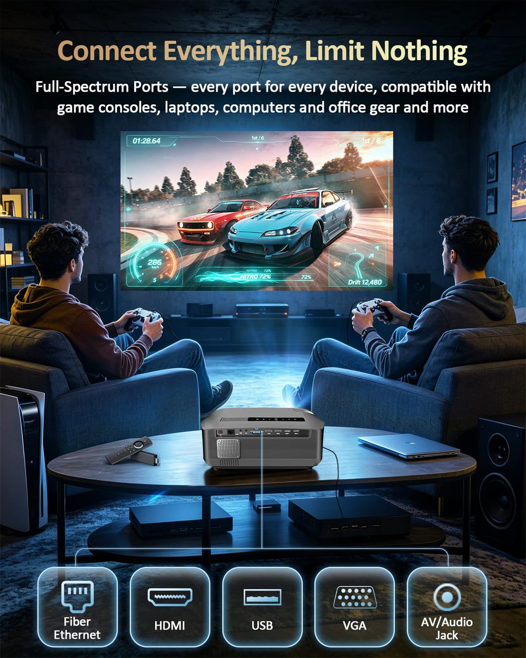Smart Projector True 1800ANSI Indoor Daylight, 4K HDR Support Home Theater