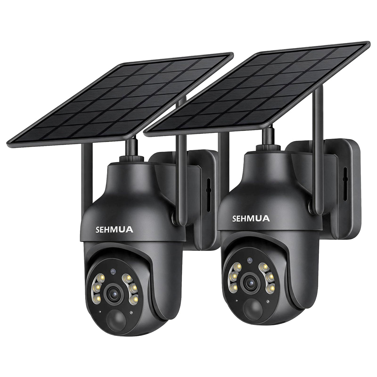 SEHMUA 2K Solar Security Cameras Wireless Outdoor, 4 Pack 360° View Pan/Tilt WiFi Security Camera Outside with Color Night Vision, Easy to Install, PIR Alarm, 2-Way Audio, White