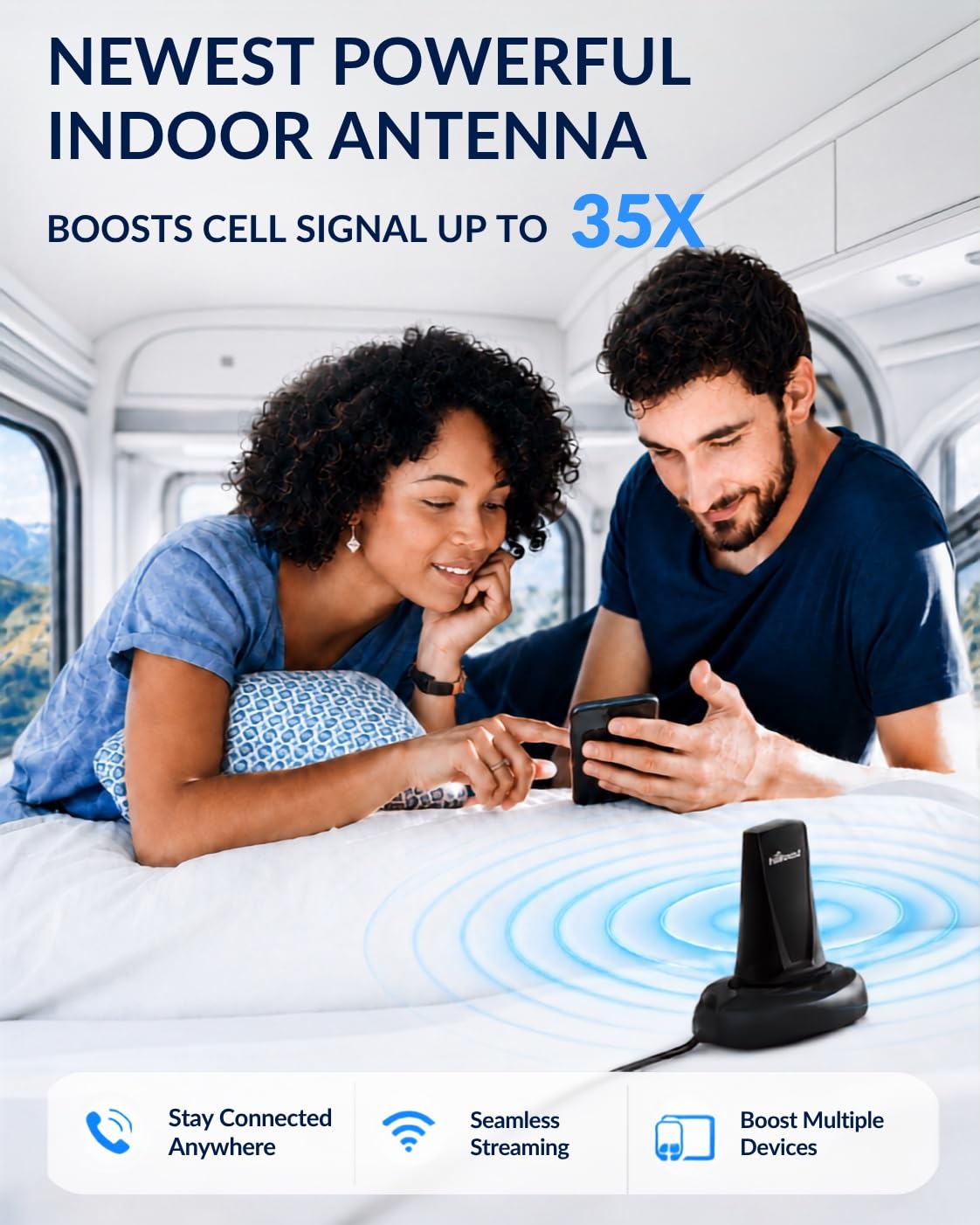 HiBoost Travel 3.0 RV Max Cell Phone Signal Booster for RV, Van & Trailer Boosts 4G 5G LTE | Folding Bracket | Magnetic Inside Antenna | for All U.S. Carriers Verizon, AT&T, T-Mobile | FCC Approved