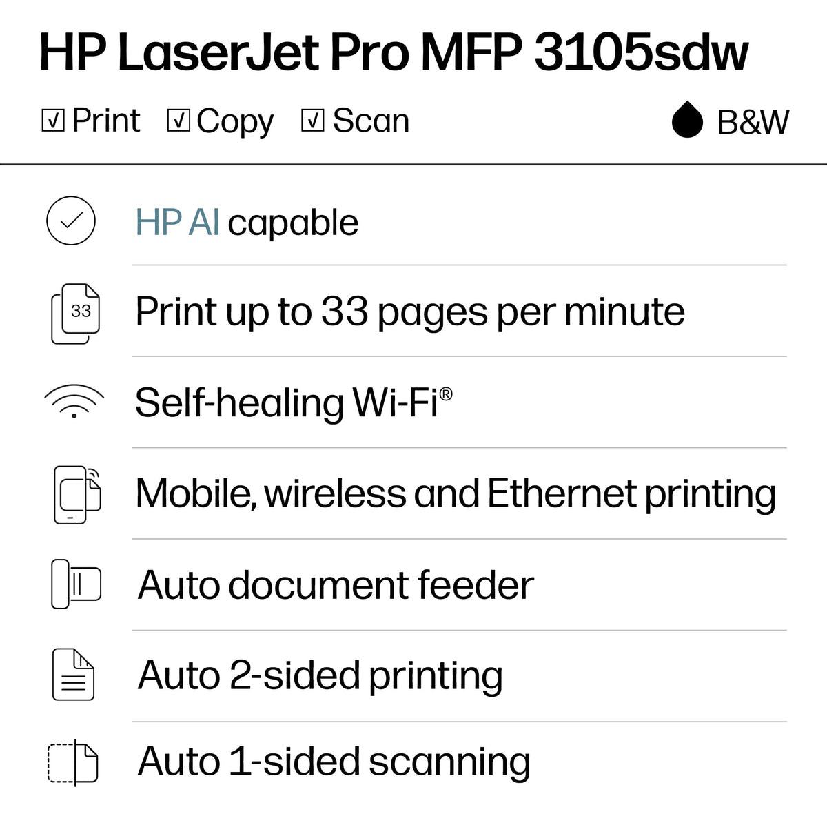 HP LaserJet Pro 3105sdw Monochrome Laser Printer | All-in-One